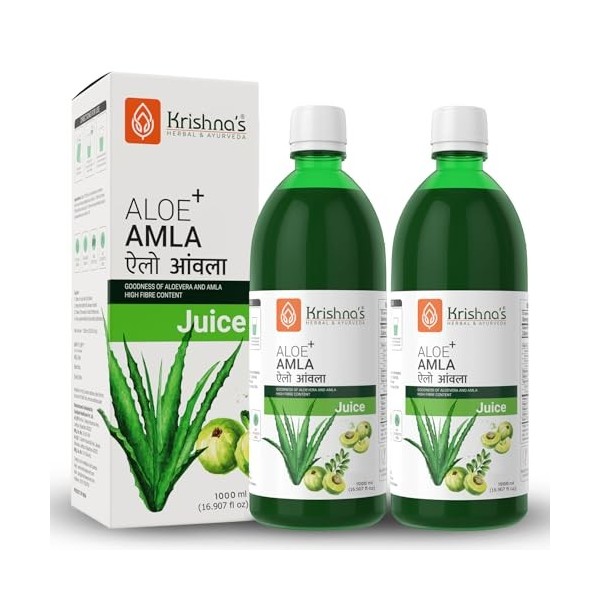 Krishnas Aloe Vera Amla Mix Juice – 500 ml | Un mélange parfait pour un corps sain | Pour des cheveux, une peau, une digesti ...