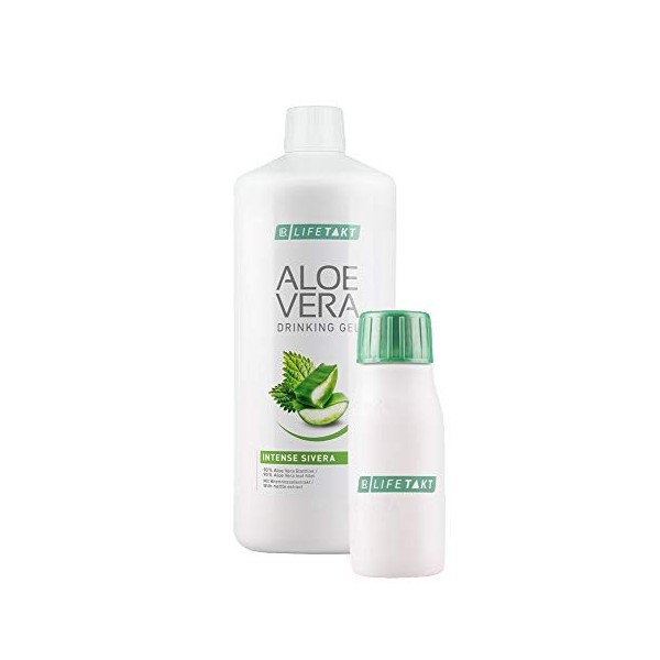 LR Gel à boire à laloe vera Sivera 1000 ml + flacon de ration daloe vera vide pour les déplacements, 90 ml