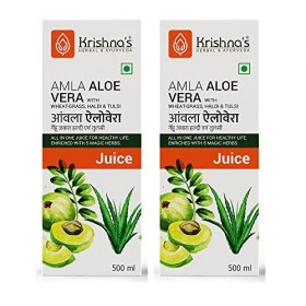 Krishnas Amla Aloe Vera Jus dherbe de blé, Haldi et Tulsi – 500 ml lot de 2 | Antioxydant puissant | Enrichi en vitamine 