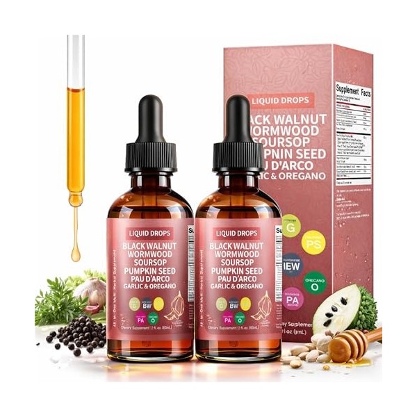 Black Walnut Drops, Mélange Coque De Noyer Noir Armoise Girofle Graines De Courge Origan Ail, Liquide Sans Alcool 2PCS Aloe ...