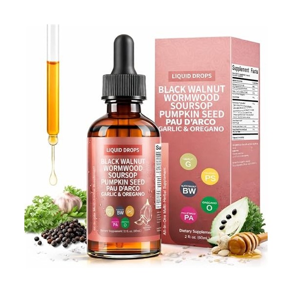 Black Walnut Drops, Mélange Coque De Noyer Noir Armoise Girofle Graines De Courge Origan Ail, Liquide Sans Alcool 2PCS Aloe ...