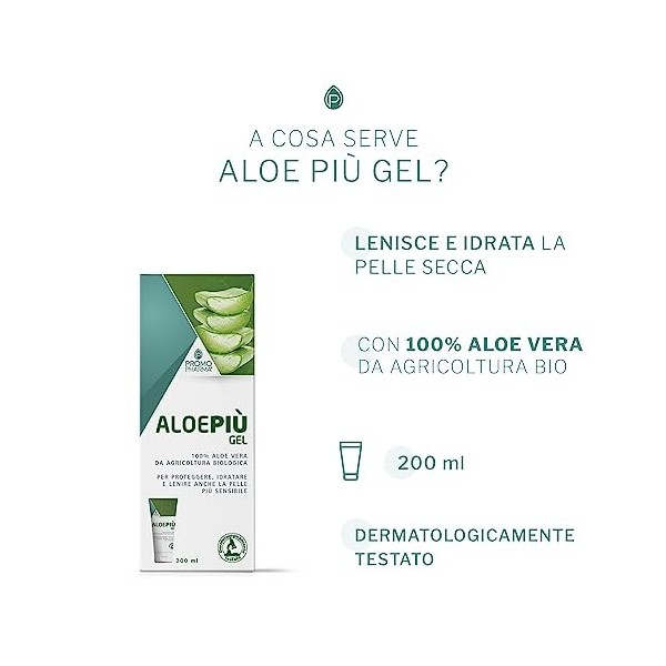 Aloe Più Gel apaise et hydrate les peaux sèches à laloe vera issu de lagriculture biologique Flacon de 200 ml
