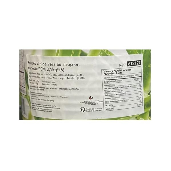 Pulpes dAloe Vera au Sirop 3,1kg/Canette - Livraison Gratuite France 1 canette Aloe Vera