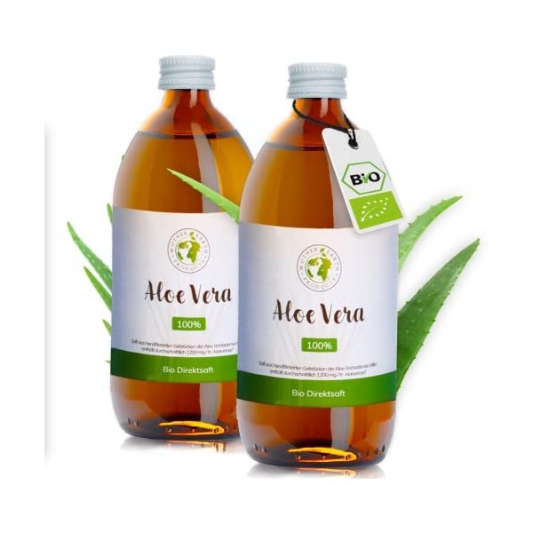 Mother Earth Products Jus daloe vera 100 % bio sans additifs - Gel intérieur pur de la feuille daloe vera à boire - 1200 mg