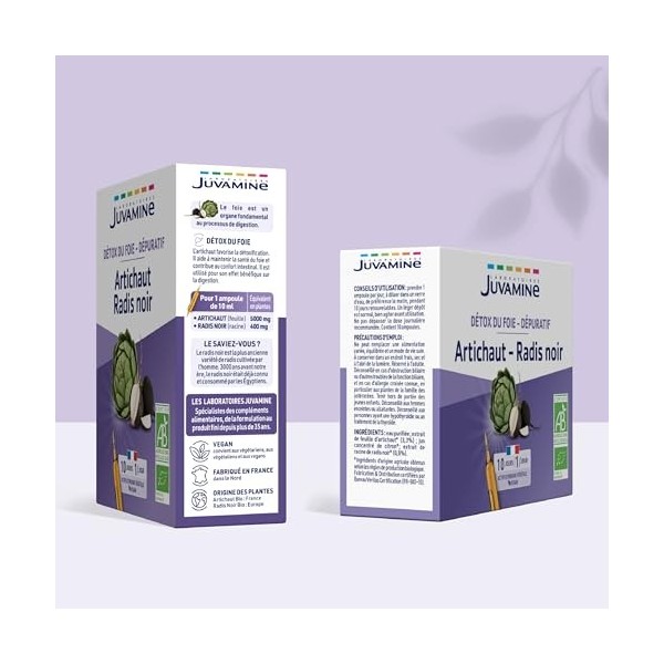 JUVAMINE - Artichaut Radis Noir - Detox du foie - Dépuratif – Bien-être du foie - Détoxification - Confort Intestinal - 10 am