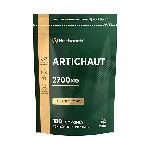 Artichuat Gelules 2700 mg par Dose Journalière | Extrait de Artichaut 40:1 | 180 Comprimés Vegan Hautement Dosé | Artichoke E
