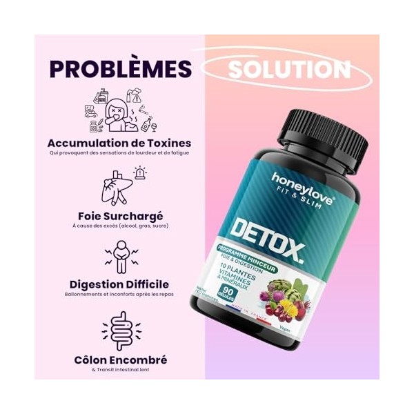 Detox Minceur Puissant et rapide | 90 gelules Perte de poids | Foie et intestin, Chardon-Marie, artichaud, radis noir, queue 