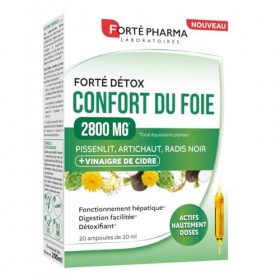 Forté Pharma - FortéDétox Confort du Foie 2800mg - Ampoulr detox foie, Fonctionnement hépatique, Confort digestif - Vinaigre ...