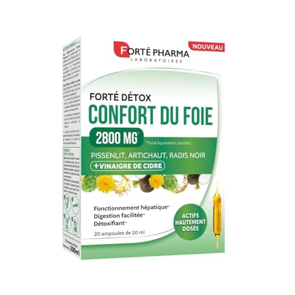 Forté Pharma - FortéDétox Confort du Foie 2800mg - Ampoulr detox foie, Fonctionnement hépatique, Confort digestif - Vinaigre ...