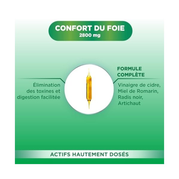 Forté Pharma - FortéDétox Confort du Foie 2800mg - Ampoulr detox foie, Fonctionnement hépatique, Confort digestif - Vinaigre ...
