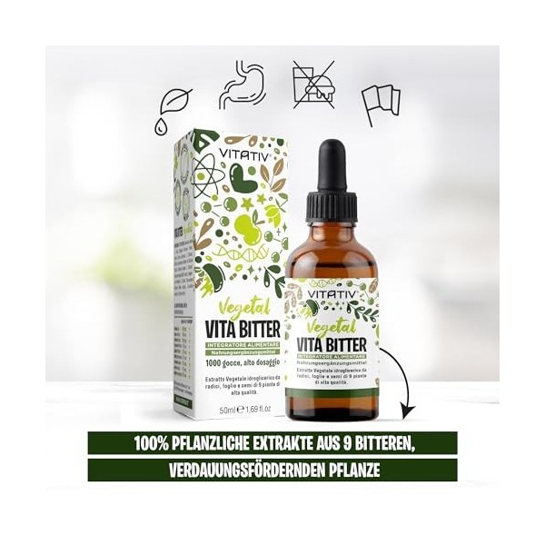 Vita Bitter - Extrait de plante amère 100 % naturelle à partir de 9 plantes, effet de saturation amer pour réduire lappétit 