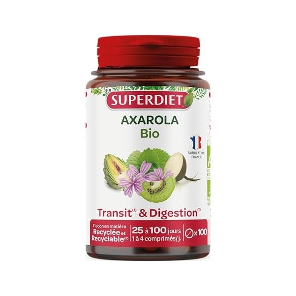 SUPERDIET - AXAROLA MAUVE BIO - Double action Transit et Digestion - Adoucissant - 100% plantes - Bio et Vegan - Fabrication