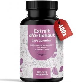 Extrait d’Artichaut Vegan – Haute Concentration – 400 Gélules 100 Jours – 2.400 mg par Portion – 2,5% Cynarine – Produit en