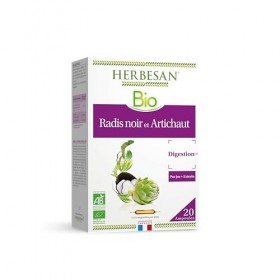 HERBESAN – RADIS NOIR ET ARTICHAUT BIO – Bien être digestif – Laboratoire français – 20 ampoules de 10 ml