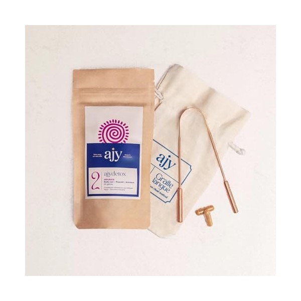 AJYDETOX BIO + gratte langue cuivre | Duo detox, digestion & anti mauvaise haleine | Chardon marie, pissenlit, radis noir & a...