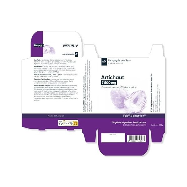 Artichaut 7500 mg – Haute teneur en cynarine – 1 mois de cure intensive