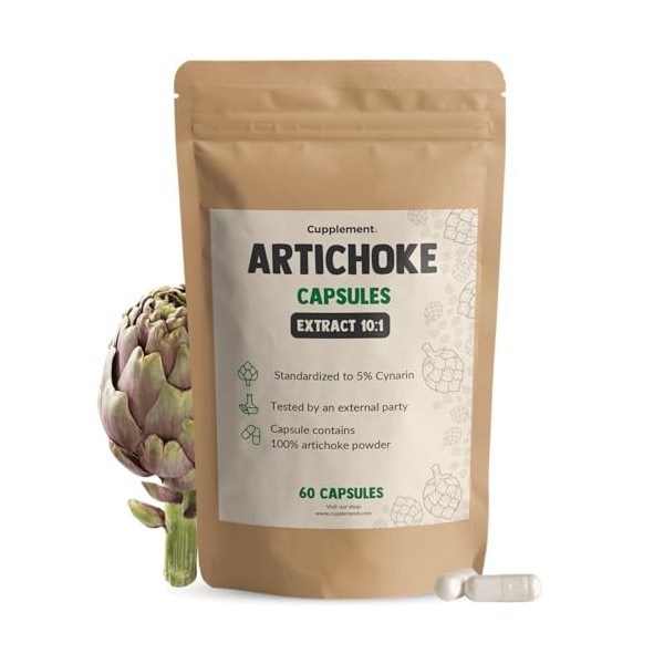 Cupplement Artichoke 60 gélules Extrait 10:1 500 MG par gélule - Artichaut - Intestin - Digestif - Respiratoire - Détox - Pea