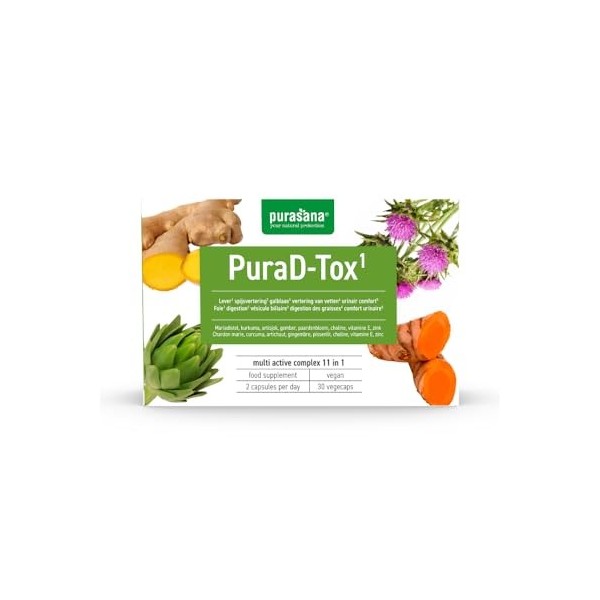 Purasana® PuraD-Tox – Complexe Chardon-Marie Bio 11-en-1 Choline, Artichaut, Pissenlit, Curcuma & Gingembre – Détox Hépatique