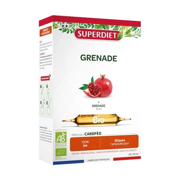 SUPERDIET – GRENADE BIO – 100% PUR JUS – Fabrication française – 20 ampoules de 10 ml Lot de 2 Artichaut
