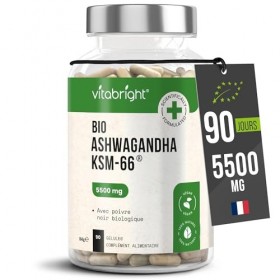 ASHWAGANDHA Bio Gelules Extra Fort 90 Jours | Detox Cortisol | 5500 mg | Ashwagandha KSM-66 + 5% Withanolides | lAshwagandha