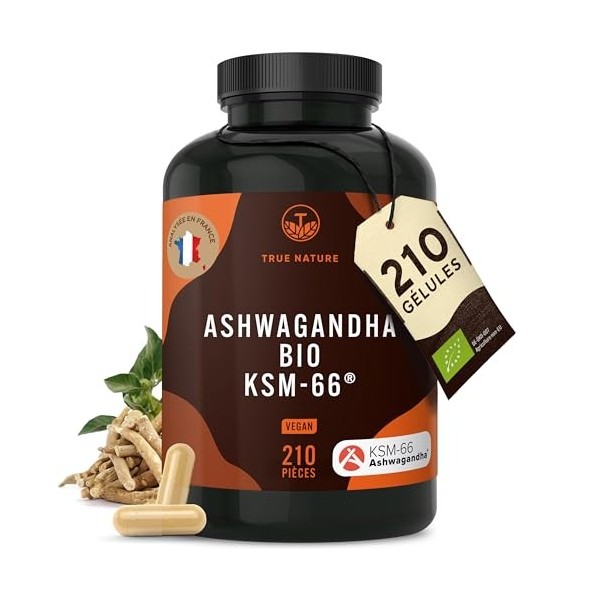 Bio Ashwagandha KSM-66 | Actif breveté - 210 Gélules - 600mg, dont plus de 5% de Withanolide - Vegan, Ayurveda - Sans: Lactos...