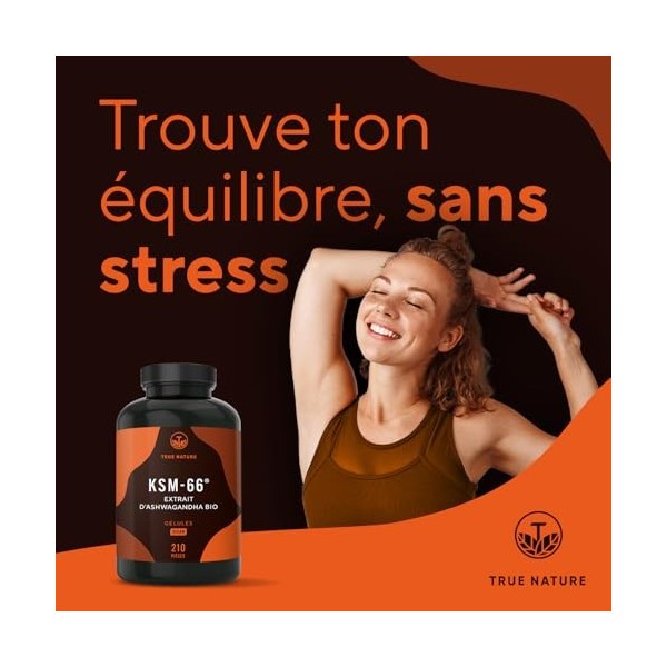 Bio Ashwagandha KSM-66 | Actif breveté - 210 Gélules - 600mg, dont plus de 5% de Withanolide - Vegan, Ayurveda - Sans: Lactos...