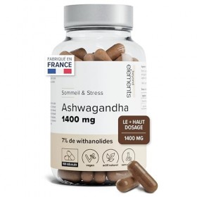 Ashwagandha 1400mg - Extra Fort : 7% Withanolides - Anti Stress & Sommeil - Ashwagandha Pure - 100 Gélules Végétales - Vegan 