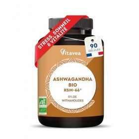 Ashwagandha BIO KSM-66® Breveté - 90 Gélules Vegan - 5% Withanolides - Hautement dosé 600 mg - Réduction du Stress & Cortisol