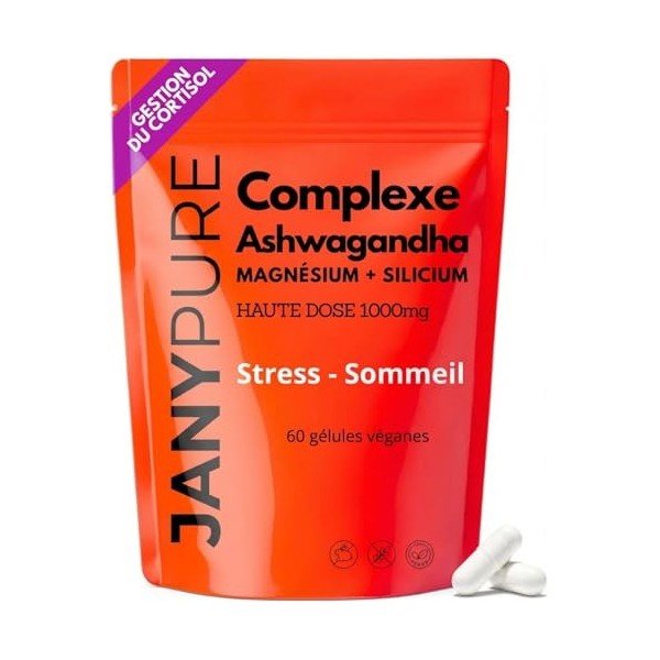 Cortisol Manager Ashwagandha COMPLEXE 1000mg gélules Cure detox balance Cortisole traitement 1 Mois Régulation Stress Test An