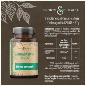 Ashwagandha KSM-66 Gélules – Ultra hautement dosé 6 000 mg par gélule – Extrait pur sans additifs – 100 gélules d’Ashwagandha