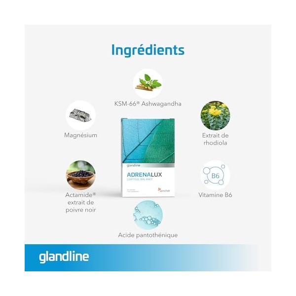 Cortisol - Ashwagandha et Rhodiola Rosea - Magnesium, Piperina et Vitamine B6-60 Gélules - Adrenalux Sensilab Ashwagandha