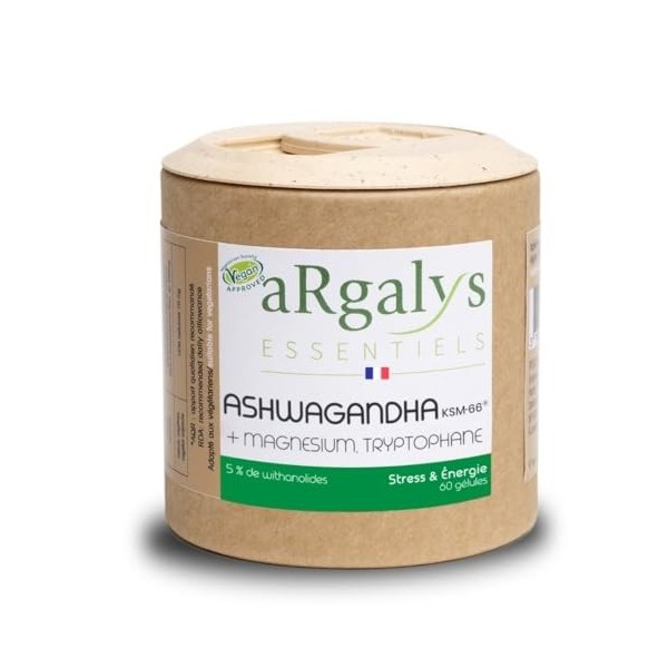 Ashwagandha Breveté KSM-66™ + Magnésium et Tryptophane - Extra Fort : 5% withanolides - Stress, Sommeil, Énergie, Bien-Être -