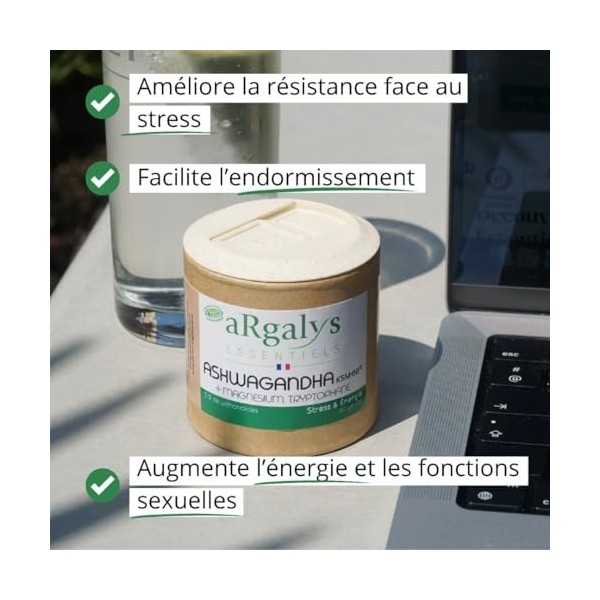Ashwagandha Breveté KSM-66™ + Magnésium et Tryptophane - Extra Fort : 5% withanolides - Stress, Sommeil, Énergie, Bien-Être -