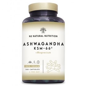 Ashwagandha KSM-66 + Magnésium. 7500 mg Extrait, 180 Gélules. Withanolides, Alcaloïdes, Flavonoïdes, Adaptogène Complet pour ...