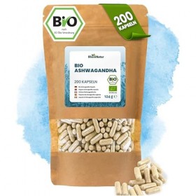 RheinNatur Ashwagandha Bio Lot de 200 gélules dashwagandha bio – 3000 mg par dose quotidienne – Ashwagandha pur bio avec env