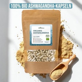 RheinNatur Ashwagandha Bio Lot de 200 gélules dashwagandha bio – 3000 mg par dose quotidienne – Ashwagandha pur bio avec env
