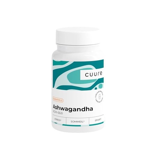 Ashwagandha - CUURE - KSM-66® - 7500mg par jour - 5% Withanolides - Gestion du Stress & Cortisol -Haute Biodisponibilité - 60