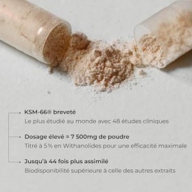Ashwagandha - CUURE - KSM-66® - 7500mg par jour - 5% Withanolides - Gestion du Stress & Cortisol -Haute Biodisponibilité - 60