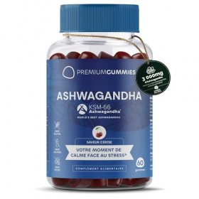 Ashwagandha KSM-66 Bonbons 3 000 mg - Antistress naturel - Saveur cerise naturelle - Avec vitamines B6, B12 et D3 - Sans sucr