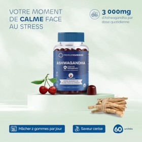 Ashwagandha KSM-66 Bonbons 3 000 mg - Antistress naturel - Saveur cerise naturelle - Avec vitamines B6, B12 et D3 - Sans sucr