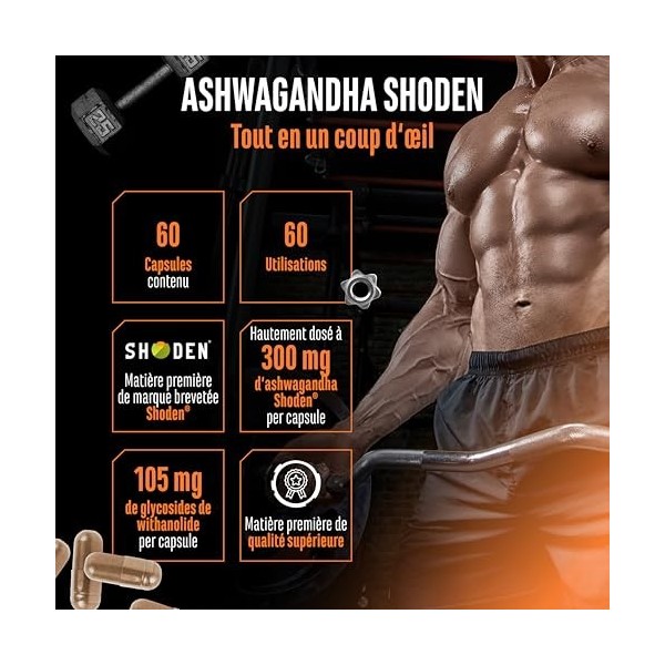 Ashwagandha Shoden® - 35% de glycosides de withanolide - Extrait breveté de racine dashwagandha - Haute biodisponibilité, ha