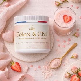 Relax & Chill Boisson Relaxation Anti-Stress/Ashwagandha KSM-66, L theanine, Magnesium Bisglycinate & Vitamine D/Baisse Corti