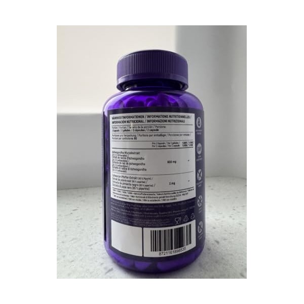 Ashwagandha en gélules – 600 mg d’extrait de racine avec 5% de withanolides – haute concentration – 180 gélules véganes – tes...