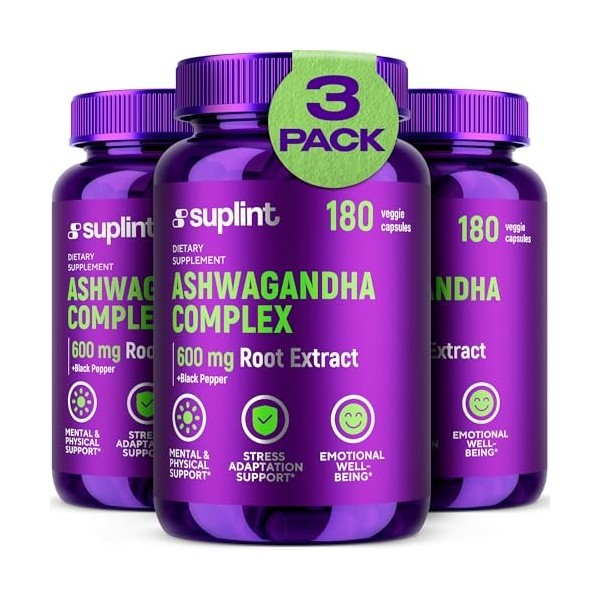 Ashwagandha en gélules – 600 mg d’extrait de racine avec 5% de withanolides – haute concentration – 180 gélules véganes – tes...