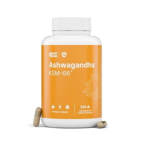 Ashwagandha KSM-66® 9000mg - 240 Gélules | Extra Fort 5% Withanolides | Anti Stress, Sommeil, Énergie | Longue Durée | Dosage