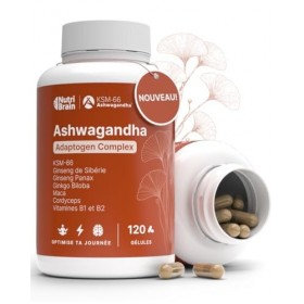 Ashwagandha Complex avec KSM-66, Ginseng, Ginkgo Biloba, Maca, Cordyceps, Vitamines B1-B2 | Adaptogène Anti-stress, Équilibre