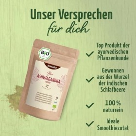 Ashwagandha poudre Bio 250g | véritable racine dashwagandha moulue dInde | ginseng indien | Ayurveda | idéal pour ajouter a
