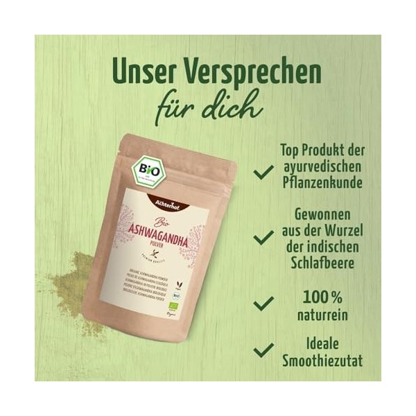 Ashwagandha poudre Bio 250g | véritable racine dashwagandha moulue dInde | ginseng indien | Ayurveda | idéal pour ajouter a