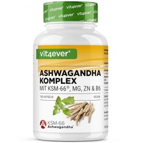 Complexe Ashwagandha KSM-66® - 180 gélules - 600 mg dashwagandha par jour - Avec magnésium, zinc & vitamine B6 - Sans additi