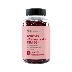 Gommes à l’Ashwagandha KSM-66® avec Vitamines B6 et B12-1500 mg de Racine d’Ashwagandha 120 mg d’Extrait par Gomme - 120 Go